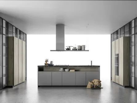 Cucina Design Aspen in Rovere nodato e Vetro grigio di Doimo Cucine