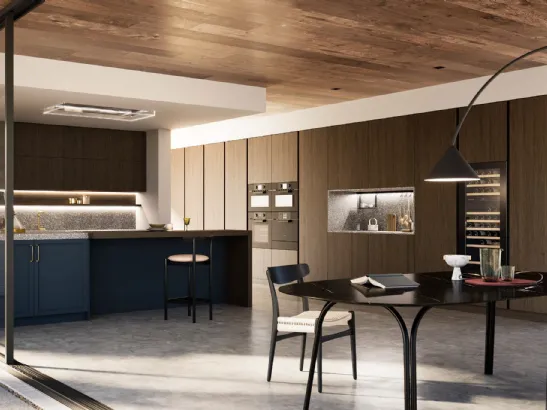 Cucina Moderna D23 laccato Blu e Rovere di Doimo Cucine